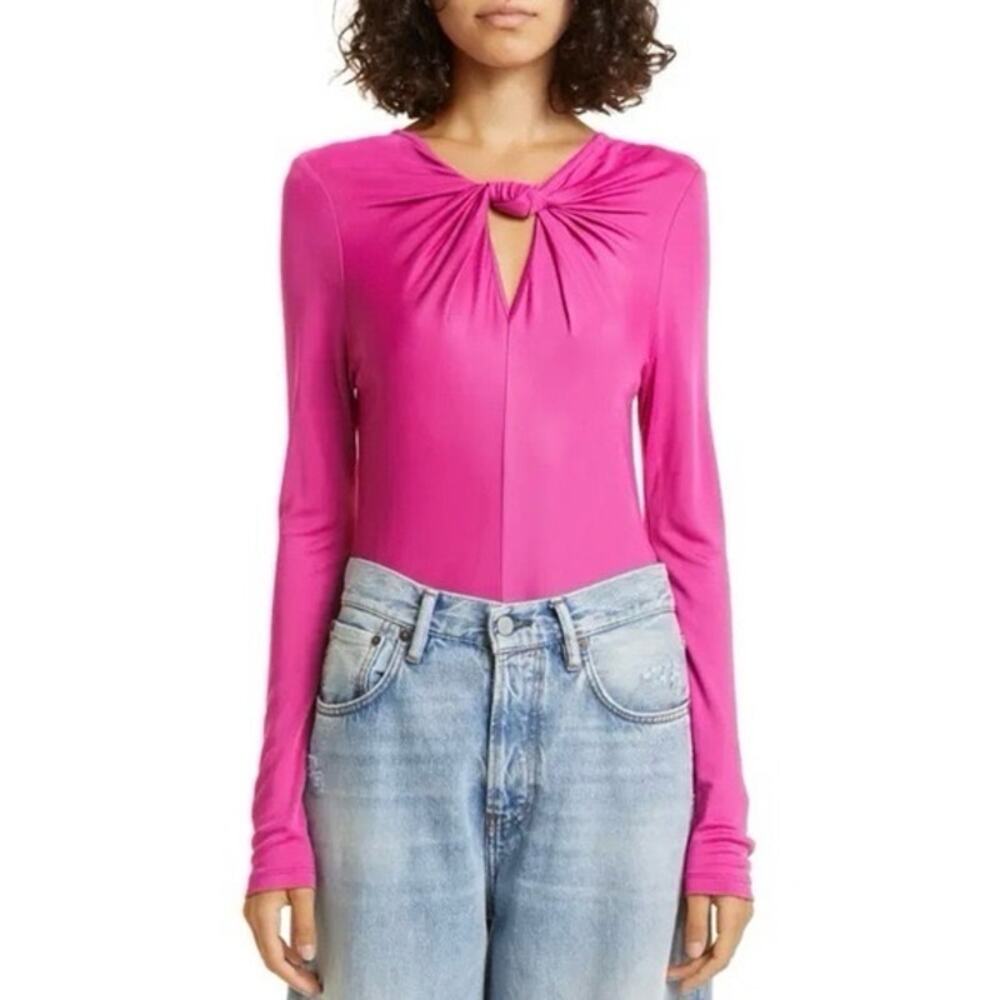 FARM RIO Magenta Pink Front Knot Bodysuit XS Long Sleeve